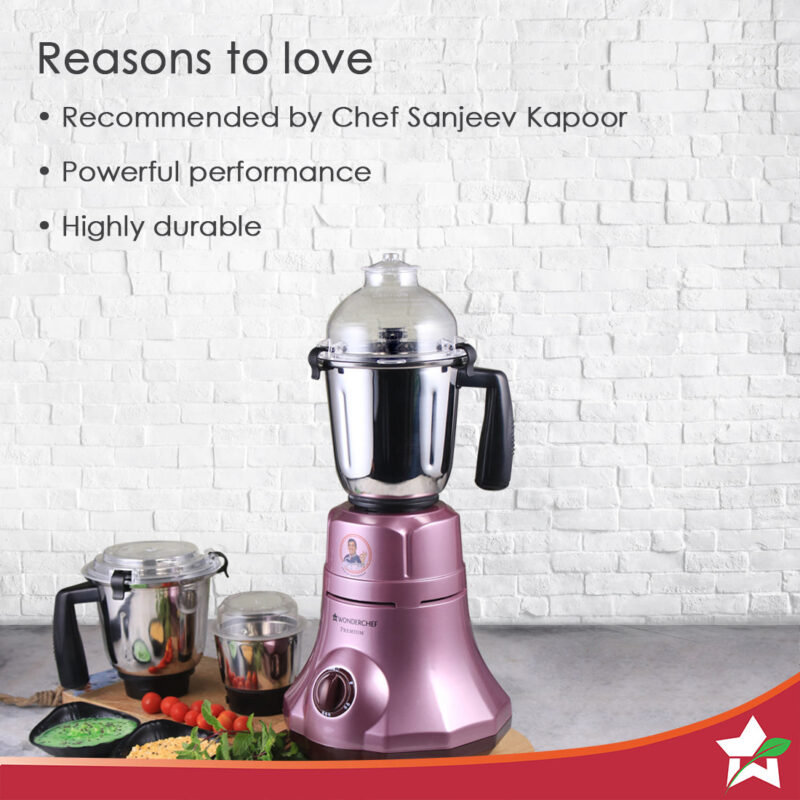 Wonderchef Renewed Premium Mixer Grinder | 750W | 3 Thick Steel Jars | Die-cast Jar Base | Velvet - Image 4