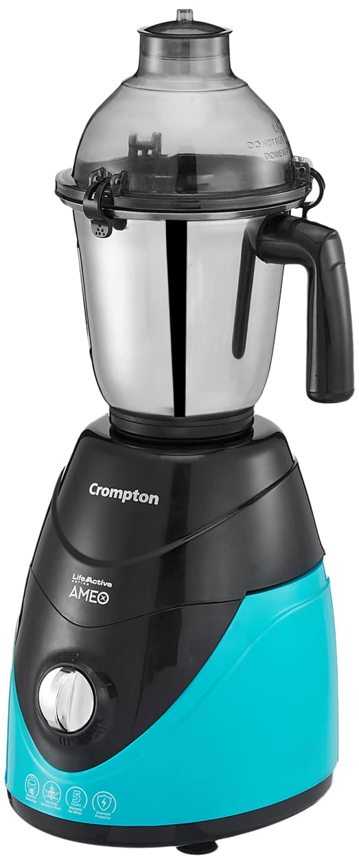 Crompton Ameo 750-Watt Mixer Grinder with MaxiGrind and Motor Vent-X Technology (3 Stainless Steel Jars, Black & Green) - Image 8