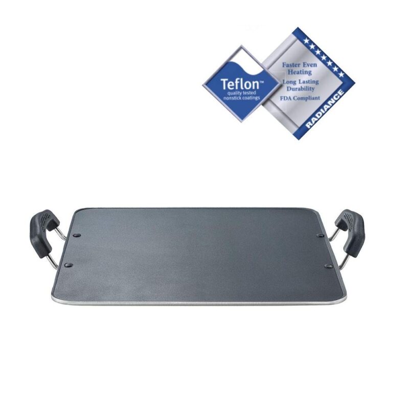 Prestige Omega Select Plus Aluminium Square Pathri Tawa 31cm|3 Layer Teflon Non Stick|Metal Spoon Friendly|Sturdy Handles|Scratch & Abrasion Resistant Technology|1 Year Warranty|Black - Image 2