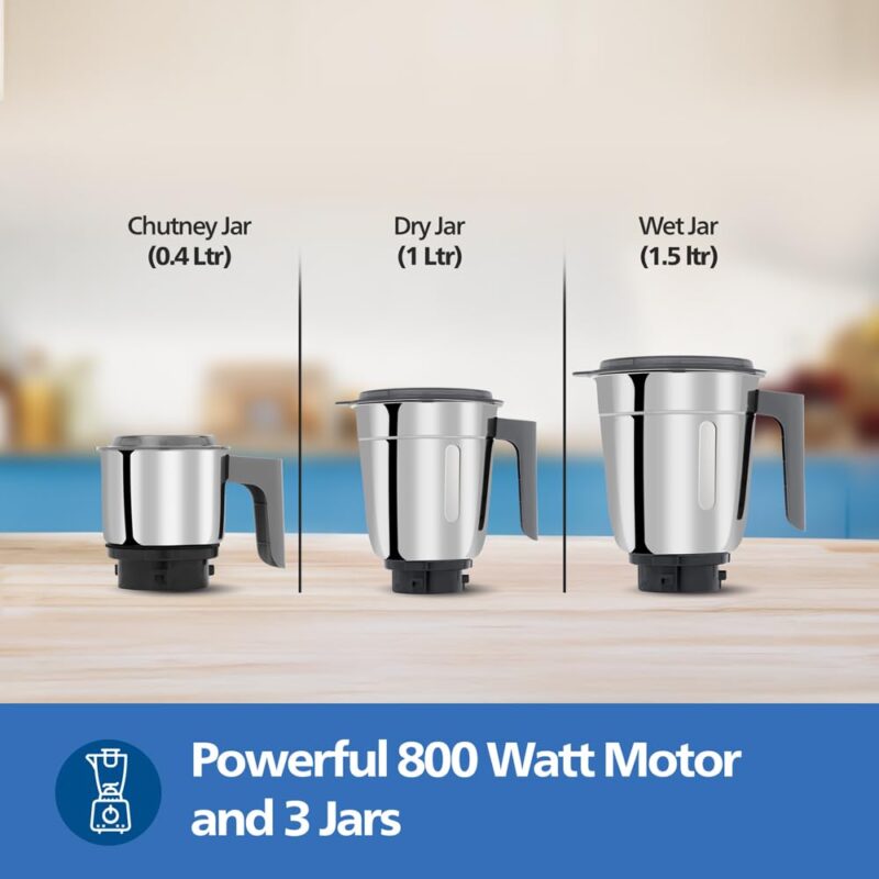 Philips HL7770/00 Mixer Grinder, 800 Watt Powerful motor, 3 Jars, MicroGrind technology : Grind even 1 pepper; Choose Coarse, Fine, or Superfine for perfect textures every time - Image 2