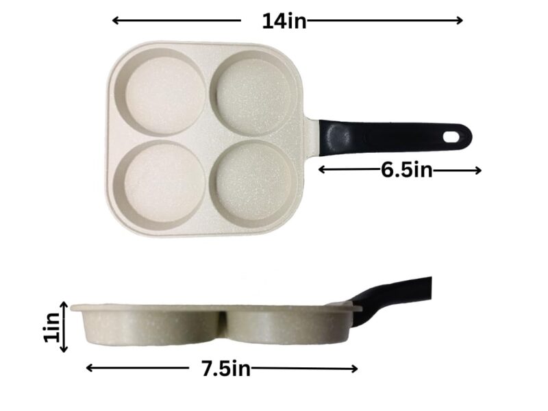 VDNSI 4 Hole Non Stick Egg Frying pan,Multi-Purpose Frying pan for Omelet uttapam,idli Burger Poached Egg Kitchen Breakfast(1pcs) (White) - Image 3