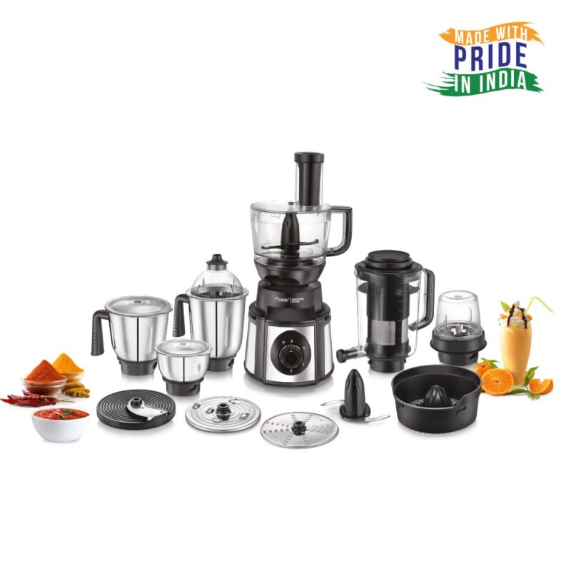 Prestige Endura Pro 1000W Multi Functional Mixer Grinder With Ball Bearing Technology|6 Jars With Food Processing Attachments |14 Different Functionalities|Black & Silver - 1000 Watts - Image 4