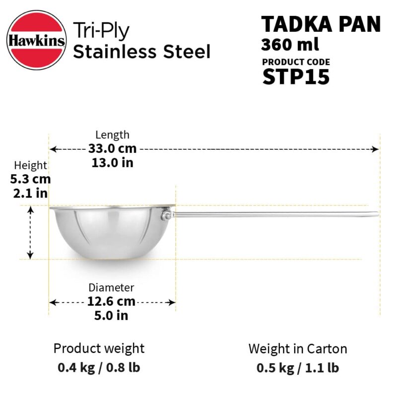 Hawkins 1.5 Cup Tadka Pan, 360 ml Triply Stainless Steel Pan, Induction Pan, Silver (STP15) - Image 5