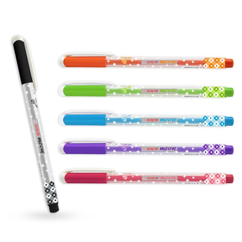Totem Win Pens Theme of Colourful Cats Meow 0.7 mm Tip for Smooth & Dark Writing Ball Pens for Stylish Girls Cute Pens, School, Office & Business - 100 Pcs (50 Blue Ink & 50 Black Ink)