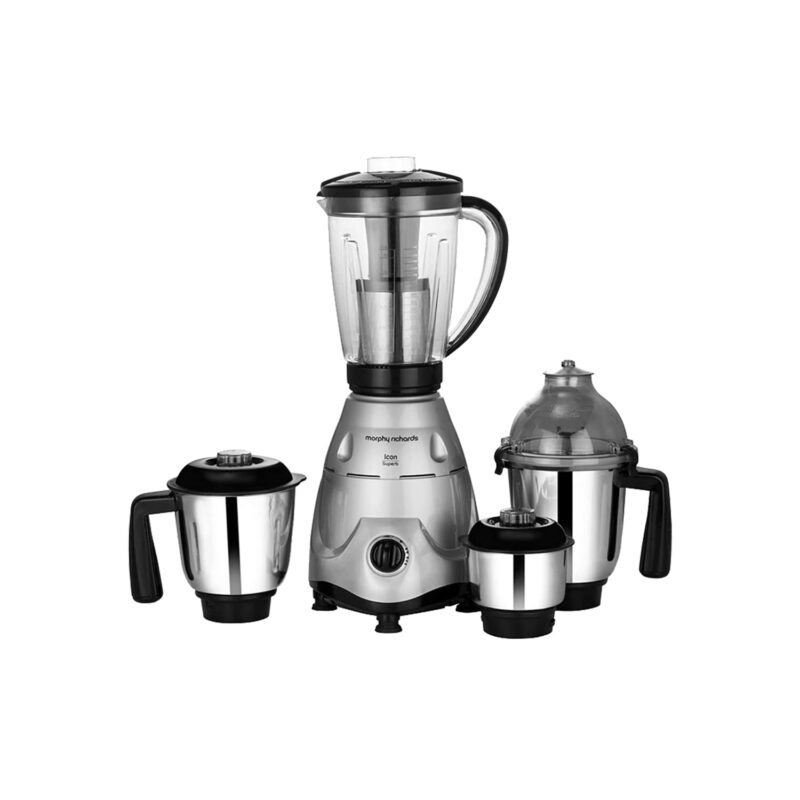 Morphy Richards Icon Superb 750 Watts Mixer Grinder| 4 Stainless Steel Mixer Jars including Juicer Jar| 3-Speed Control with Pulse Effect| 1-Yr Warranty by Brand| Silver & Black