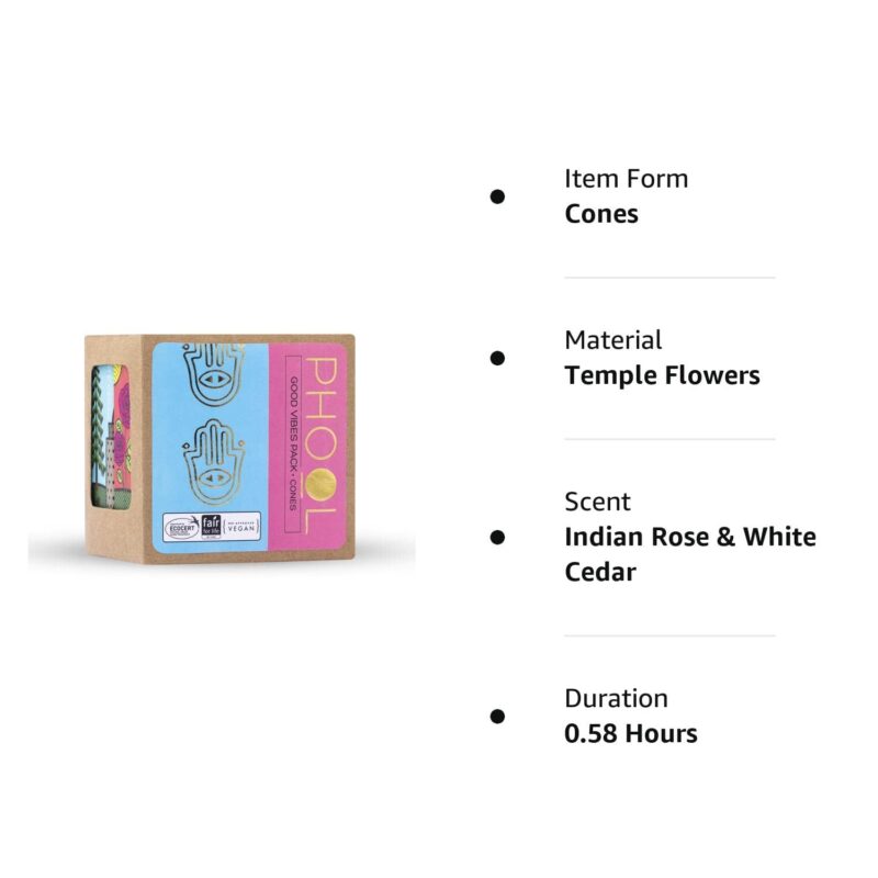 PHOOL LUXURY INCENSE Good Vibes Pack Of 80 Natural Dhoop Cones | Indian Rose & White Cedar | Special Pack Of 80 Dhoop Cones For Pooja - 500 Gms | Sulphur & Charcoal Free - Image 2