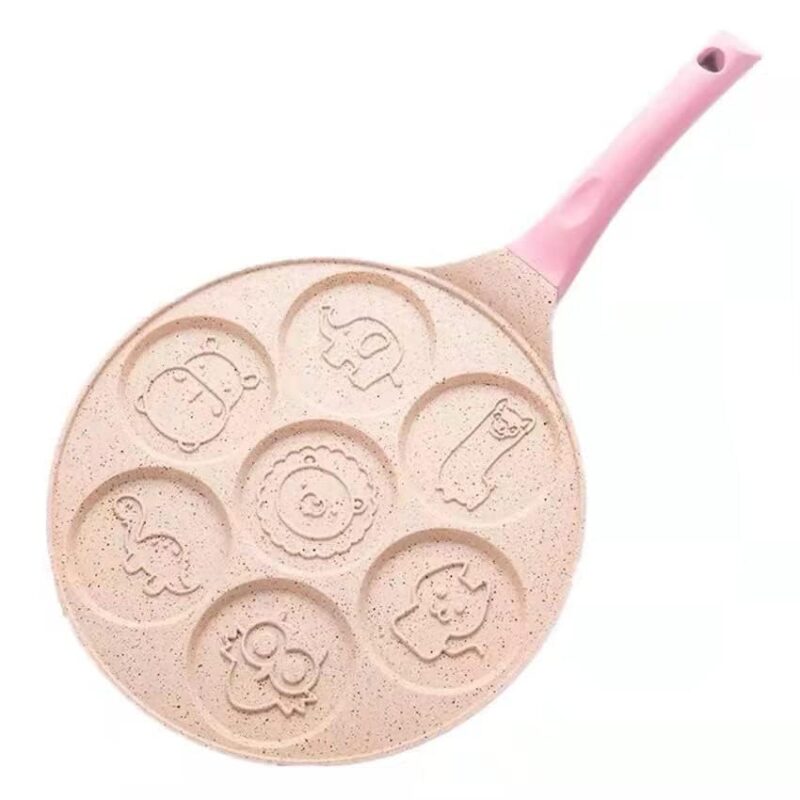 ZDQTRA 7 Mini Hole Nonstick Pancake Maker with Handle,Griddle Crepe Omelet Egg pan for Gas Stove Friendly,Unique Cute Animal Design for Kids(1pcs/Multi Color) - Image 3