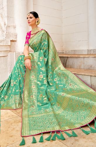 Monjolika Fashion Women's Woven Silk Saree With Blouse Piece (37769_Color_Light Green) - Image 6