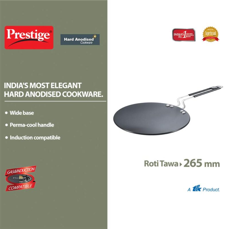 Prestige Hard Anodized Plus Roti/Chapati Tawa (Aluminium)|Wide Base with 26.5 cm|Perma Cool Handle|Gas & Induction Compatible|2 Years Warranty - Image 6