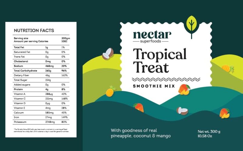 Nectar Superfoods Freeze Dried Tropical Treat Smoothie Powder - Added 100% Natural Fruits , Mango, Pineapple & Coconut, Healthy Ingredients for Nutritious Smoothies, Vegan & Convenient - 15g Sachet Pack - Image 2