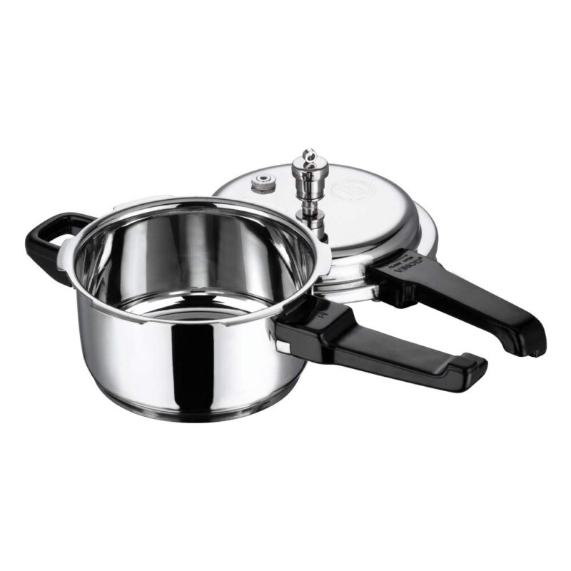 Vinod Cookware Induction Friendly Sandwich Bottom Pressure Cooker with Lid, 3-Pieces, 3 Liters, 3-Pieces, Silver - Image 6