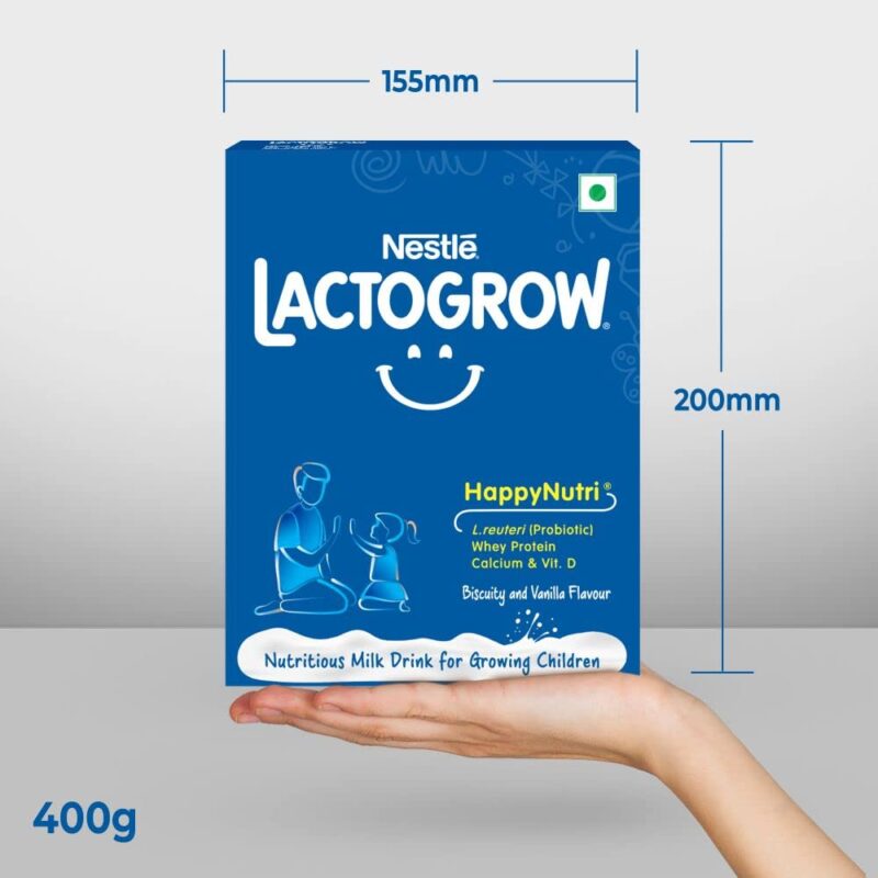 Nestle LACTOGROW Nutritious Milk Drink Powder | Biscuity Vanilla Flavour (2 - 6 Years), 400g, Bag-In-Box Pack - Image 2