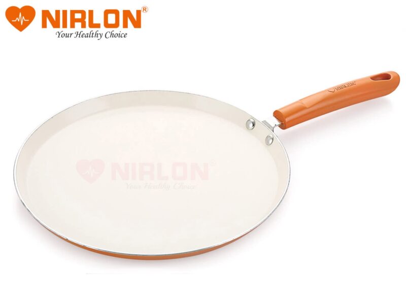 Nirlon Ceramic Flat Dosa Tawa 28cm,Heat-Resistant Handle, Heavy Guage 4mm Thick Aluminum Cookware for Induction/Gas Stove Tops, 4-Layer Nonstick Coatings, Orange(Ceramic_Flat_Tawa 28cm) - Image 6