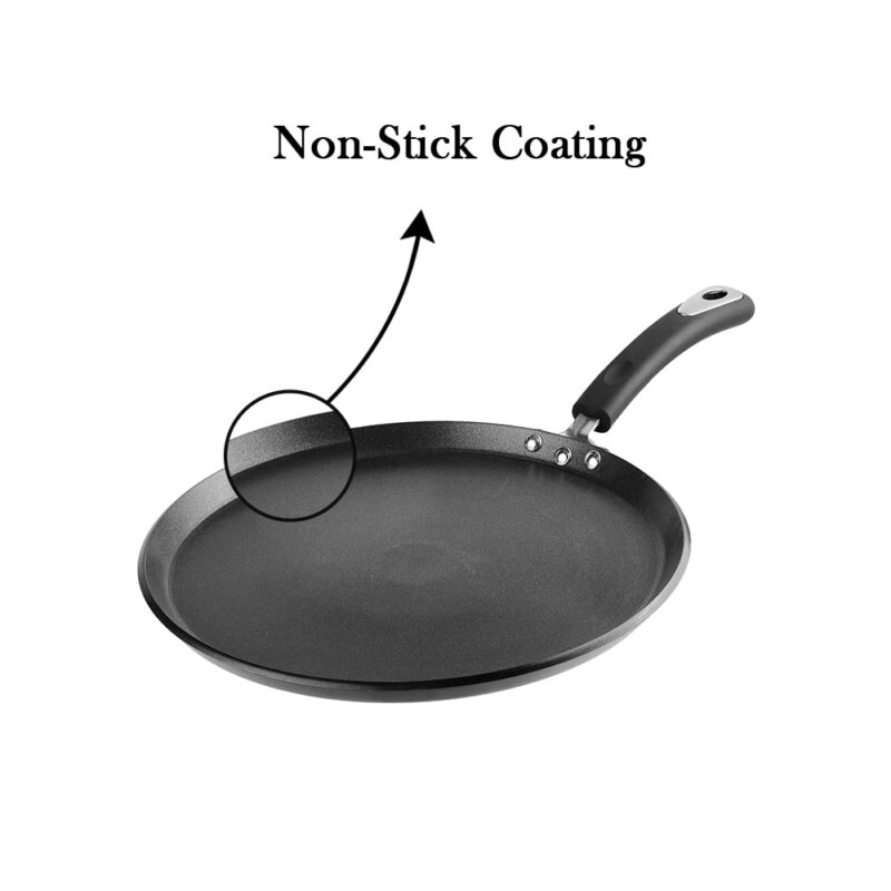 Vinod Hanos Hard Anodised Non Stick Dosa Tawa - 27 cm| 5.25mm Thick | 5X Long Lasting Tawa | Soft Touch Handle | Metal Spoon Friendly | Induction & Gas Base | 2 Year Warranty - Image 7