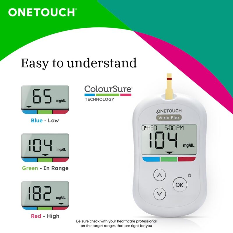 OneTouch Verio Flex glucometer machine | Sync your results with OneTouch Reveal mobile app| Simple & accurate testing of blood sugar levels at home | Global Iconic Brand | FREE 10 Test Strips + 10 Sterile Lancets + 1 Lancing device - Image 4