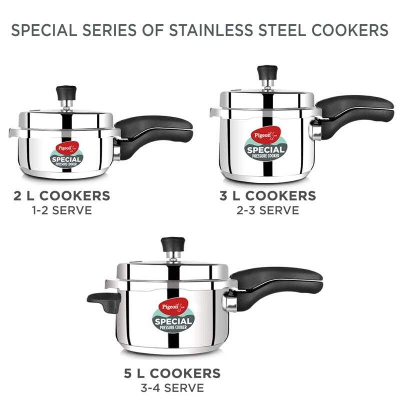 Pigeon By Stovekraft Special Stainless Steel Pressure Cooker with Outer Lid Induction and Gas Stove Compatible 2, 3, 5 Litre Capacity for Healthy Cooking (Silver) - Image 3
