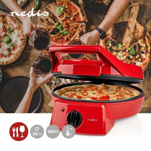 Nedis Pizza, Dosa, Pancake, Roti Maker | 30 cm | 230°C Adjustable temperature control | 1800 W | Non-Stick Coating Toaster, Griller, Tandoor, Barbecue | ABS Aluminium | Red - Image 9