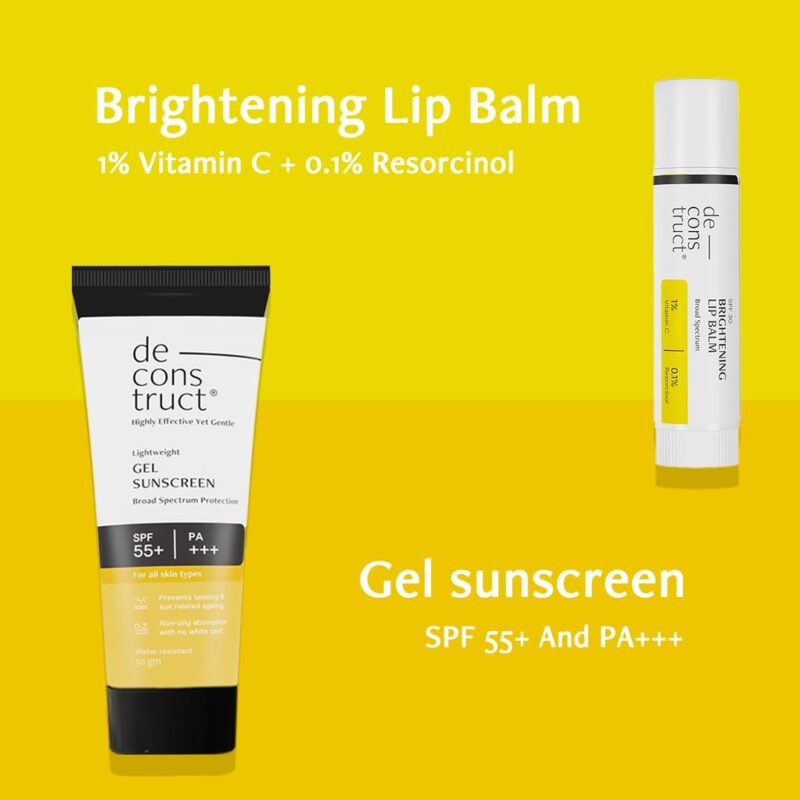 Deconstruct Glow Guard Duo | Brightening Lip Balm (4g) + Gel Sunscreen (50 g) | Lip Balm- For Dark, Pigmented, Dry, Flaky Lips | Brightens Pigmented Lips | Gel Sunscreen- SPF 50+ Gel based sunscreen for all skin types | Pack of 2 - Image 5