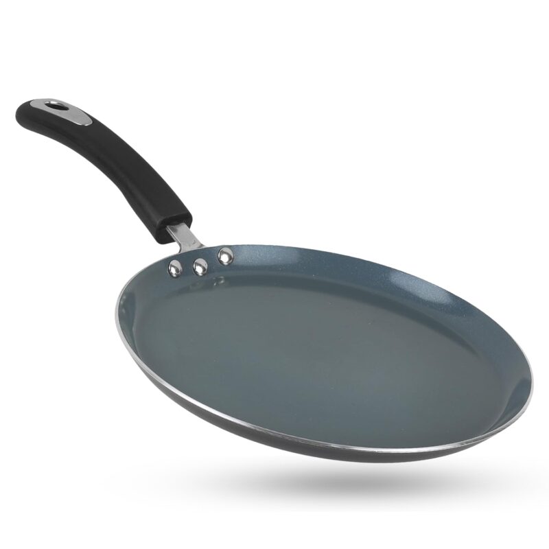 Vinod Zest Ceramica Dosa Tawa - 28 cm | Natural Stick Free Roti Tawa | Stylish Handle | Toxin Free | Induction and Gas Base | Scratch Resistant | 2 Year Warranty - Black