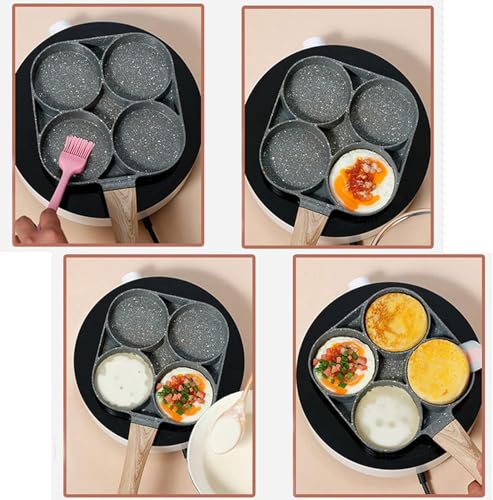 Dream Corporate World 4 Cups Egg Pan Omelette Pan Frying Pan Egg Frying Pan 4 Cup Crepe Pan Granite Egg Cooker Breakfast Pancakes Pan Suitable for Gas Stove & Induction Cookware (Wood Grain Handle) - Image 3
