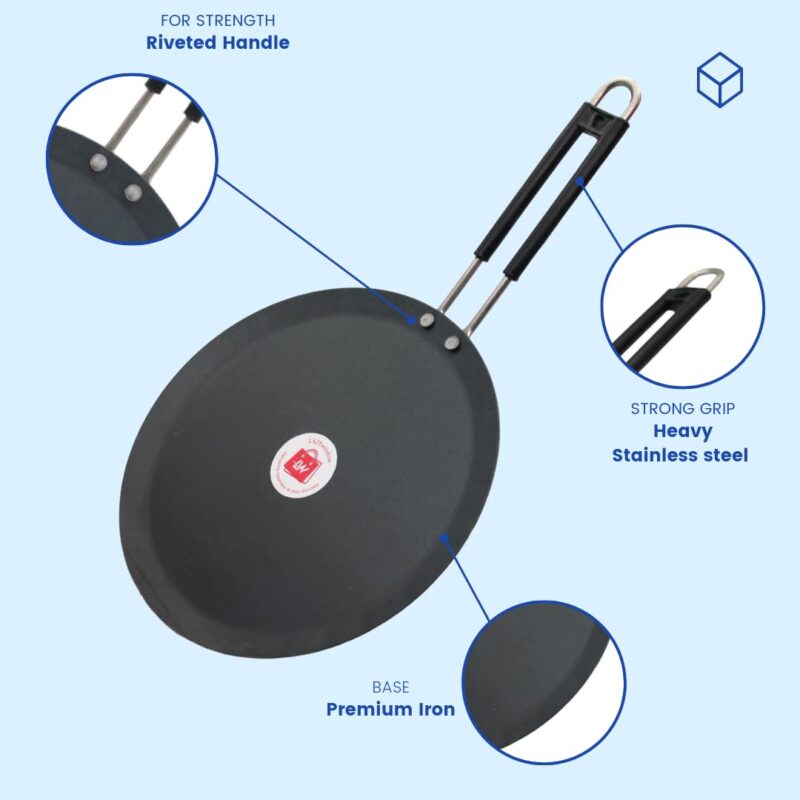 LAZYwindow Induction Base Flat Iron Tawa with Insulated Handle - Image 8