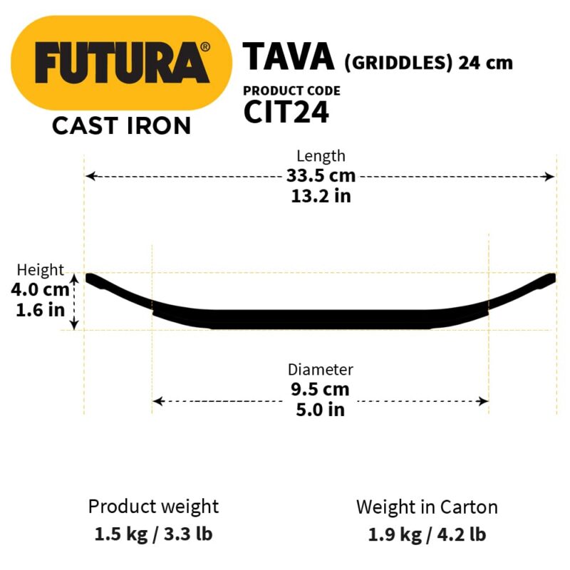 Hawkins Futura 24 cm Cast Iron Tava, Cast Iron Tawa for Roti, Cast Iron Cookware for Kitchen, Black (CIT24) - Image 6