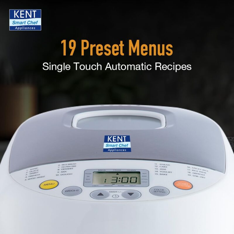 Kent Atta and Bread Maker for Home, Fully Automatic With 19 Pre-set Menu, 550w 16010 (Steel Grey) - Image 8