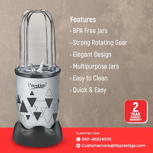 Prestige Iris Nutri-Mix 350W Mixer Grinder with 2 Multipurpose Jars|Compact Design|Dual Safety Inter-Lock System|Extra Lids for Storage|Back & Grey - Image 2