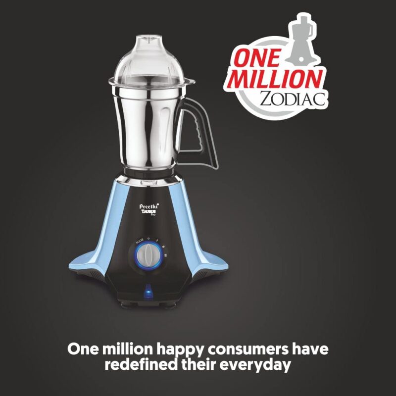 Preethi Taurus Pro Mixer Grinder for Kitchen, 3 Jars 1000 Watt Mixie, Dry and Wet Grinder Jar, 2 Year Warranty, Blue-Black, (Mg-259) - Image 2
