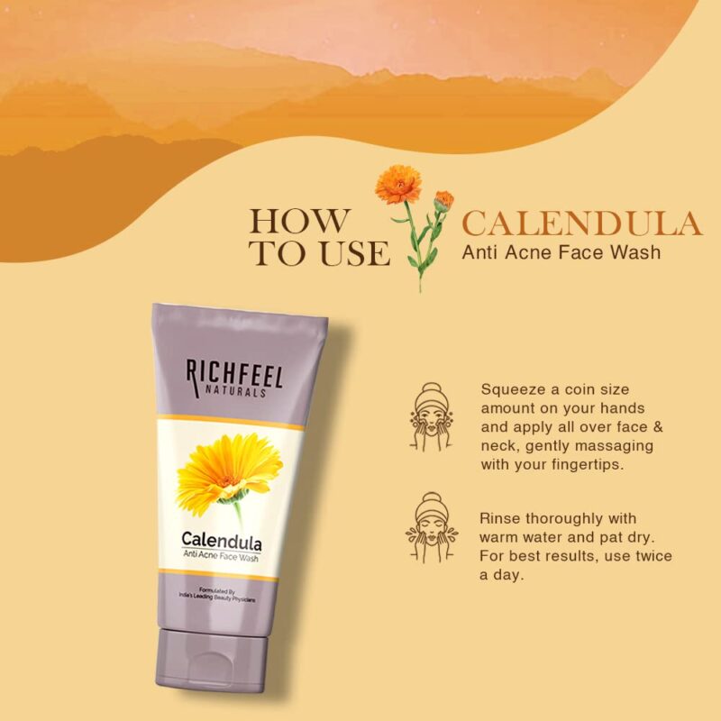 Richfeel Anti Acne Calendula Face Wash | Power of Soothing Calendula Extracts | For Skin prone to Acne & Blemishes | Physician Formulated | Helps Calm & Replenish Skin | 100 g - Image 5