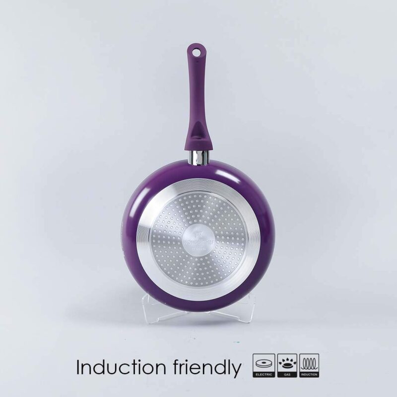 Orchid Non-Stick Cookware 4 Piece Set | Kadhai with Glass Lid 2.7L, Dosa Tawa 28cm, Fry Pan 24cm | Induction Bottom | Soft Touch Handles | Pure Grade Aluminium | PFOA Free | 2 Year Warranty | Purple - Image 4