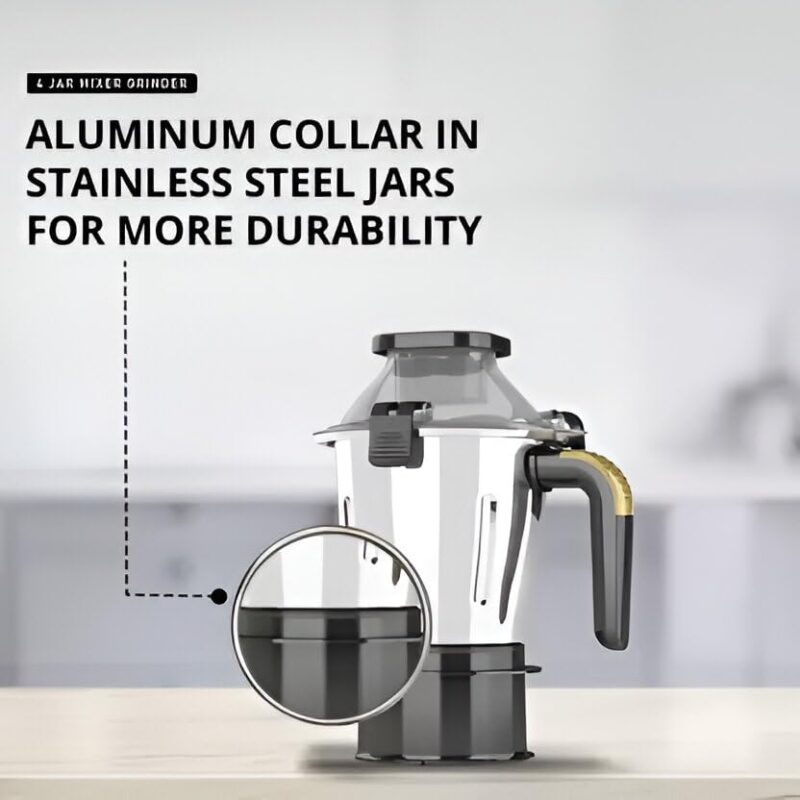 Havells Hexo Plus 1100 watts 4 Jar Mixer Grinder I 2.5 Kg Double Ball Bearing Copper Motor I 22000 RPM I 100 Minutes Run Time I Metal Teeth Coupler & Jar Base IPolycarbonate Jar, Lids with Lock - Image 3
