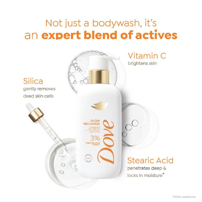 Dove Glow Recharge Serum Body Wash | 3% Brightening Serum + Vit C | Energizes & Illuminates skin | Paraben & SLS free | 300 ml - Image 6