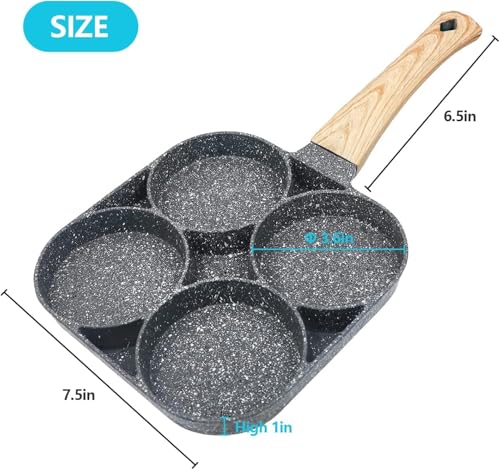 Dream Corporate World 4 Cups Egg Pan Omelette Pan Frying Pan Egg Frying Pan 4 Cup Crepe Pan Granite Egg Cooker Breakfast Pancakes Pan Suitable for Gas Stove & Induction Cookware (Wood Grain Handle) - Image 2