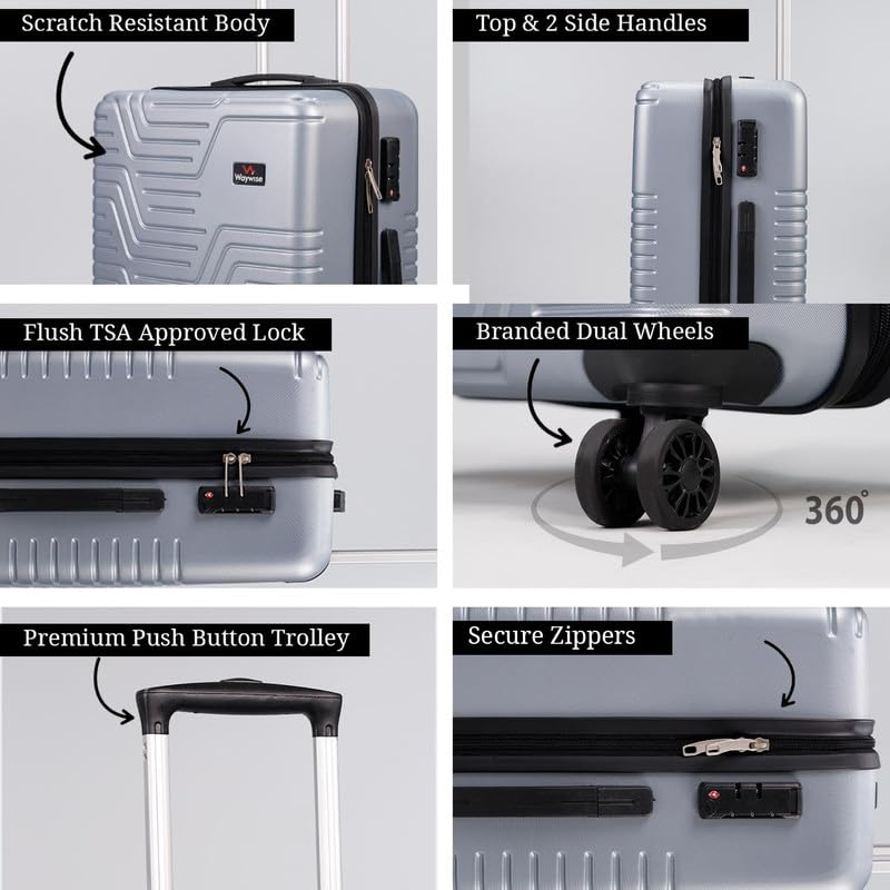 WAYWISE ScaleX Checkin Luggage|India's First Built in Weighing Scale Handle| M-65cm|TSA Lock | Poly-Carbonate Hardsided Anti-Scratch| 8 Wheel Luggage |with Laundary Bag |5 Years Warranty (Silver) - Image 4