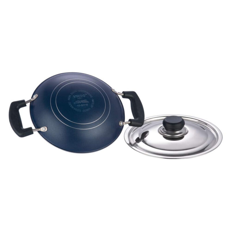 Vinod Zest Non Stick Appachetty with Lid - 20 cm| Appam Pan | 3 mm Extra Thick | 3 Layer Coating | Metal Spoon Friendly | Bakelite Handle | Gas Base | 1 Year Warranty - Blue - Image 6