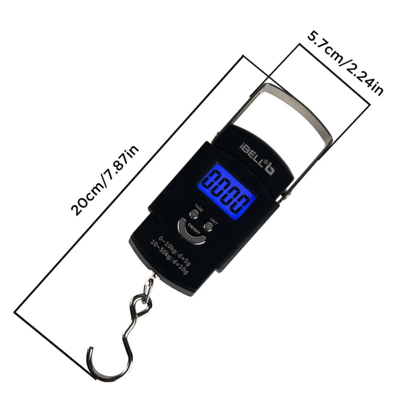 iBELL Weight Machine For Luggage Weighing Scale, Portable, 50 KG, Stainless Steel Hook, Digital LED Display & Tare Function, LS050M (Black) - Image 2