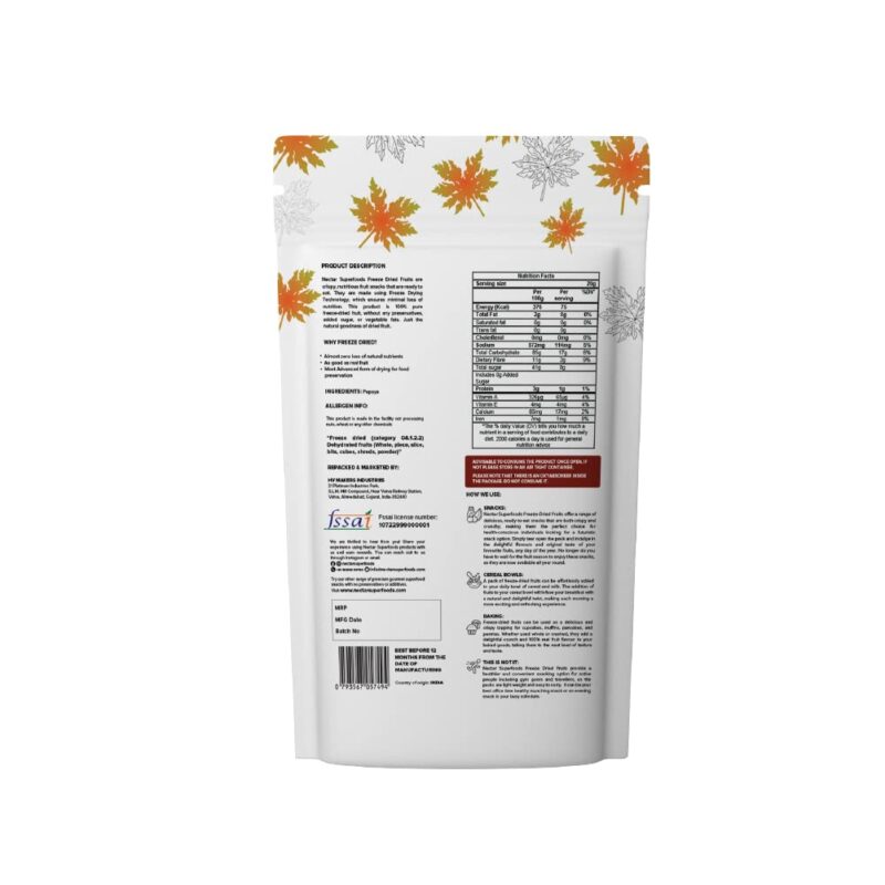 Nectar Superfoods Freeze Dried Papaya | No Preservatives, No Added Sugar, Healthy Dried Fruit | 100% Natural, Vegan, Gluten Free Snack for Kids and Adults | 20 gram Pouch - Image 7