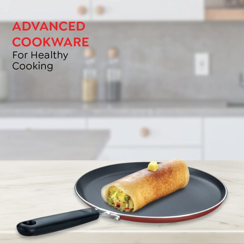 TTK Prestige OMG DLX Omni Induction Base Non-Stick Aluminium Tawa, 280mm, Red - Image 2