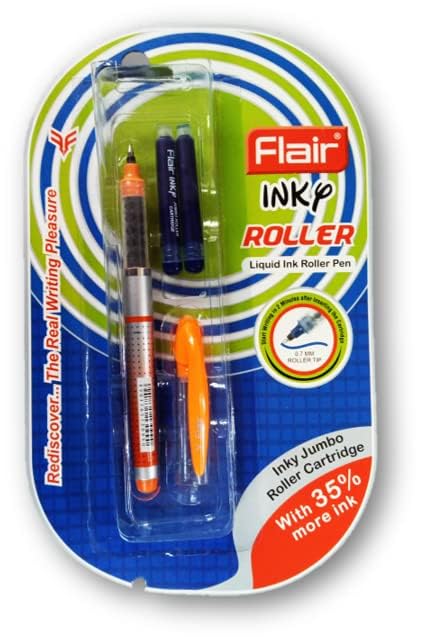 FLAIR Inky Series Liquid Ink Roller Pen Blister Pack , Blue Ink, Pack Of 2