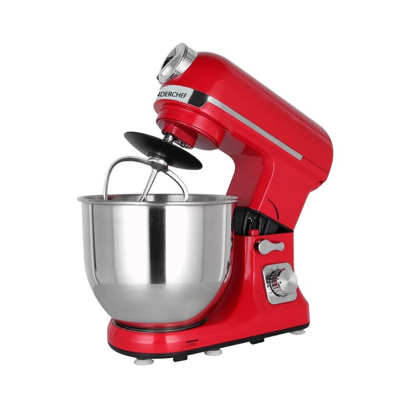 Crimson Edge Die-Cast Metal Stand Kitchen Mixer & Beater with free attachments | 5.7L SS Bowl | 1000W motor | 6 Speed Setting | Whisking Cone, Mixing Beater & Dough Hook attachments | 3 Yrs warranty | Red - Image 6