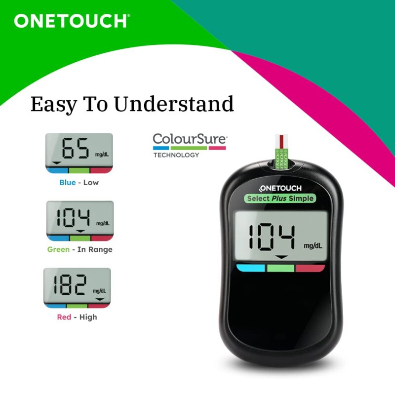 OneTouch Select Plus Simple glucometer machine with 50 Test Strips | Simple & accurate testing of Blood sugar levels at home | Global Iconic Brand | Includes 10 Sterile Lancets + 1 Lancing device - Image 2