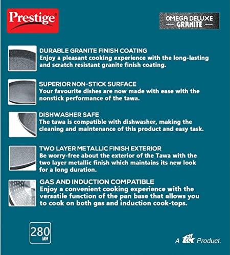 Prestige Omega Deluxe Granite Dosa Tawa, 280 mm, Black, Nonstick Aluminium - Image 6