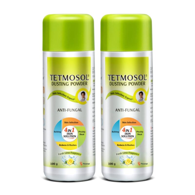 Tetmosol Anti-fungal Dusting Powder - for daily use - fights skin infections, prickly heat, itching - Pack of 2 (2x100gms)