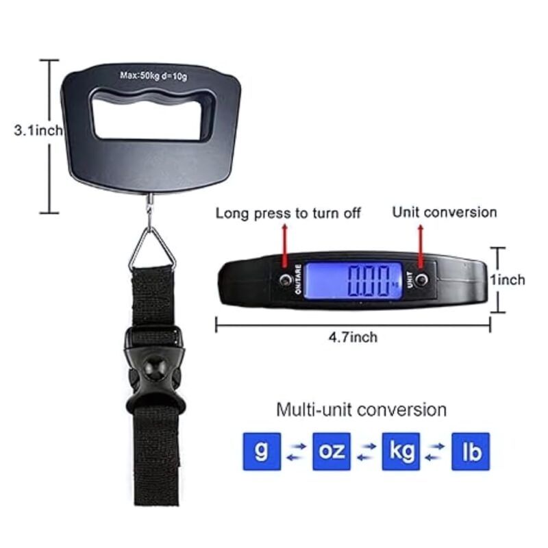 Drumstone (FIRST TIME IN INDIA WITH ๐๐ ๐๐๐๐๐ ๐๐๐๐๐๐๐๐) Electronics Travel Luggage Scale, Digital Luggage Weighing Scales for Suitcase with Temperature Reading 50 Kg Capacity (Black) - Image 4
