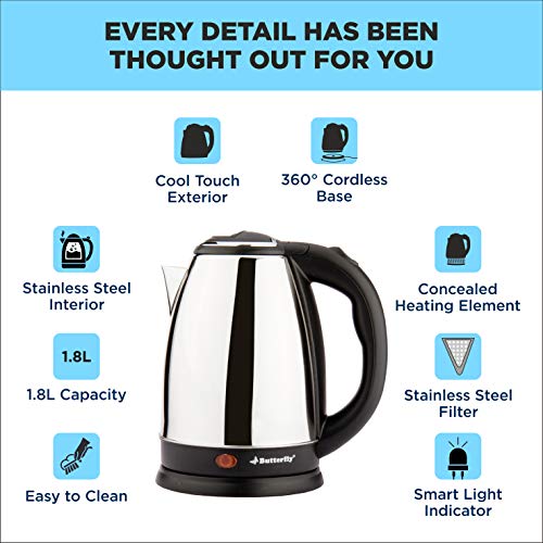 Butterfly EKN 1.8L 1500 Watt Electric Water Kettle (Stainless Steel) - Image 8