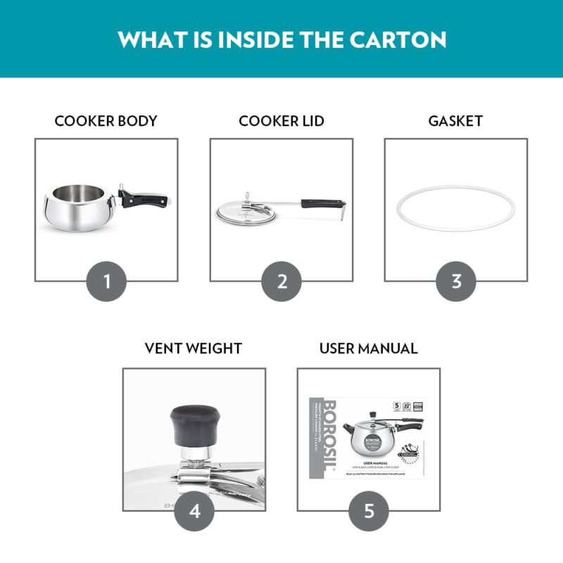 Borosil Pronto 1 L Inner Lid Stainless Steel Pressure Cooker | 6.8 mm Thick Base, Even Heat Distribution | Gas & Induction Campatible | 5 Years Warranty - Image 4