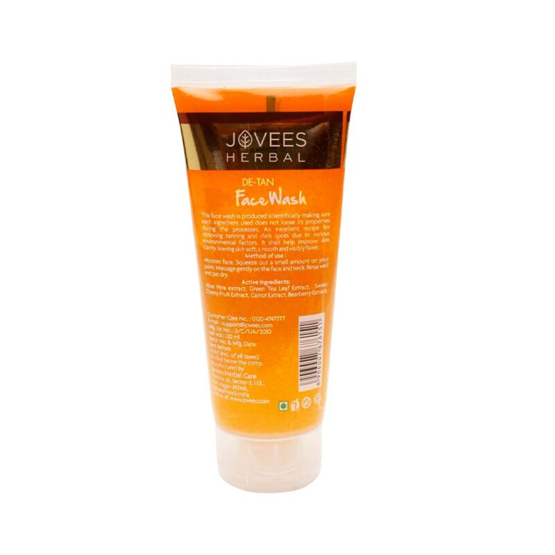 Jovees Herbal Detan Facewash For Glowing and Clear Skin With Liquorice & bearberry Ext. | Gentle Cleanser For Brighten, Even Tone and Hydrates Skin | Suitable for All Skin Types - 120ml - Image 8