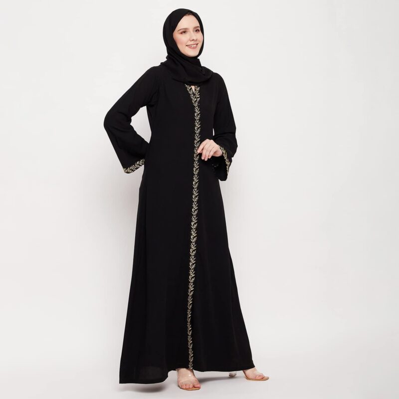 Nabia Women Black Solid Nida Matte Fabric Abaya Burqa - Image 3
