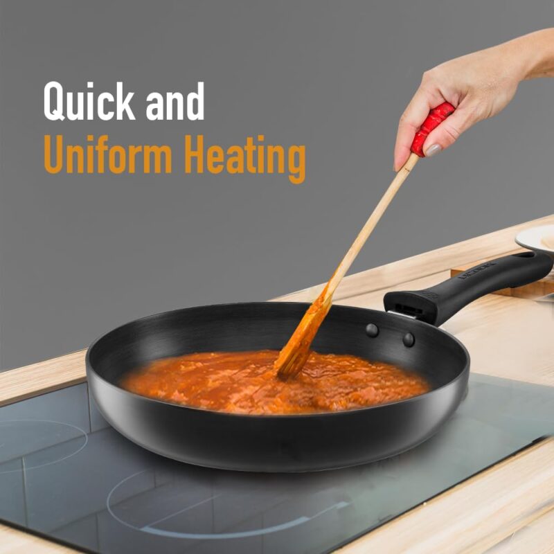 KENT Hard Anodised Frying Pan 24 Cm|1.8L|Non Reactive, Non Toxic, & Non Staining Food Grade Surface|3.25Mm Thick Base for Uniform Heating|Cool Touch Bakelite Handle|Induction Friendly, Black - Image 3